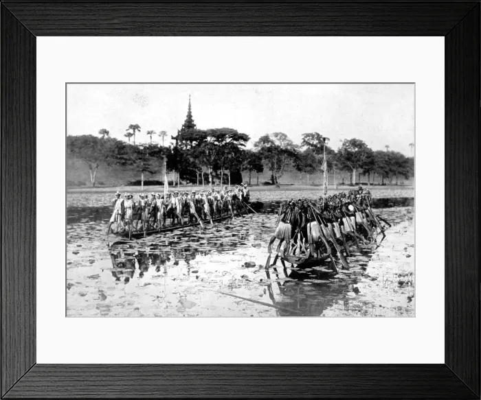 Framed Print : Large Burmese Canoes, 1910