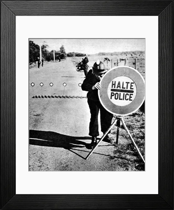Framed Print : Police Road Block, France, 1958