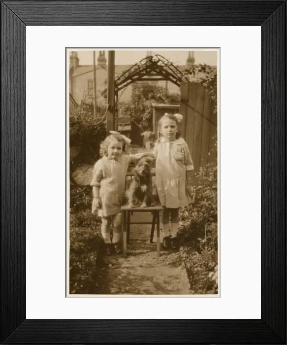 Framed Print : Two Sisters and Dog Framed Print : Two Sisters and Dog