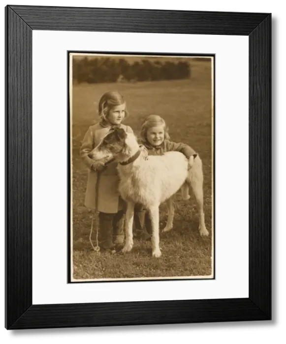 Framed Print : Two Little Girls and Dog Framed Print : Two Little Girls and Dog