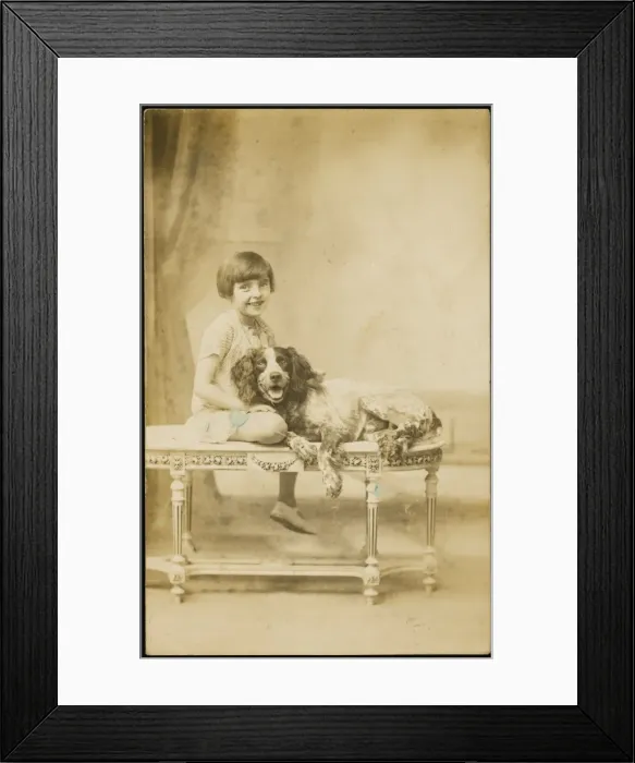 Framed Print : Smiling Girl & Dog Framed Print : Smiling Girl & Dog