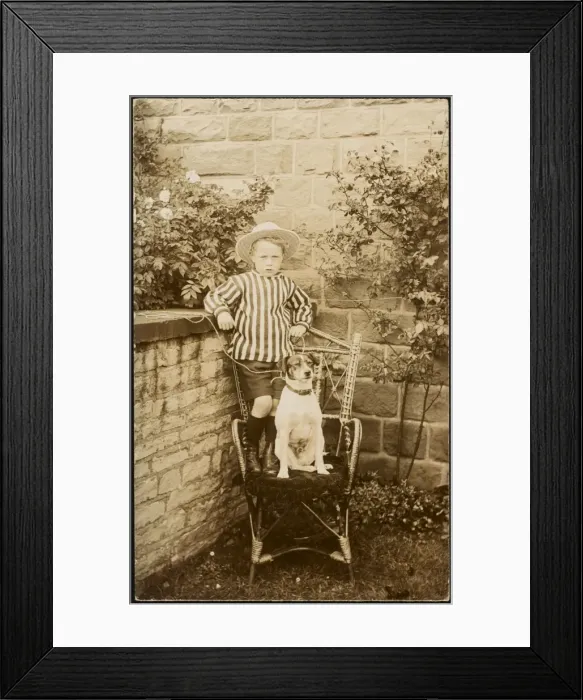 Framed Print : Little Boy and Pet Dog Framed Print : Little Boy and Pet Dog