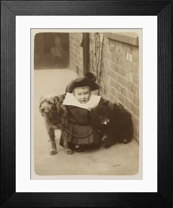 Framed Print : Young Boy and Two Dogs Framed Print : Young Boy and Two Dogs
