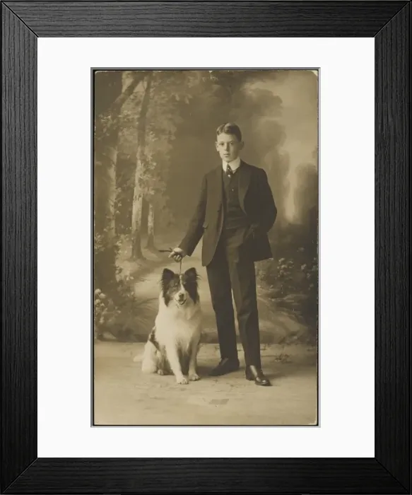 Framed Print : Boy with Collie Dog Framed Print : Boy with Collie Dog