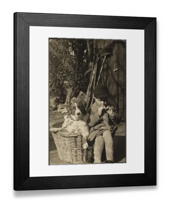 Framed Print : School Boy with his Dog Framed Print : School Boy with his Dog