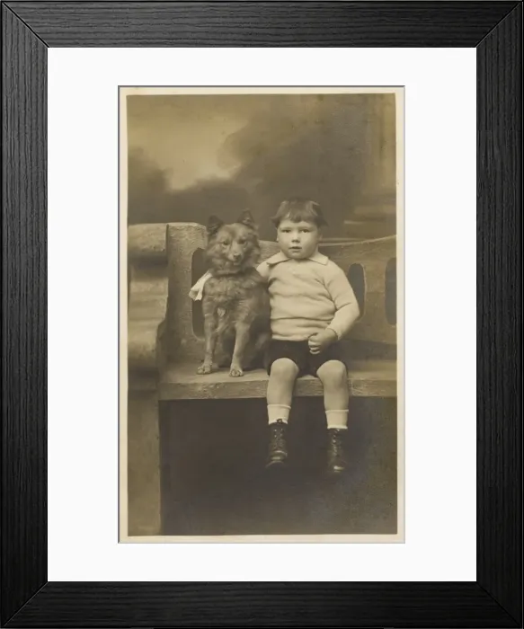 Framed Print : Little Boy and Pet Dog Framed Print : Little Boy and Pet Dog