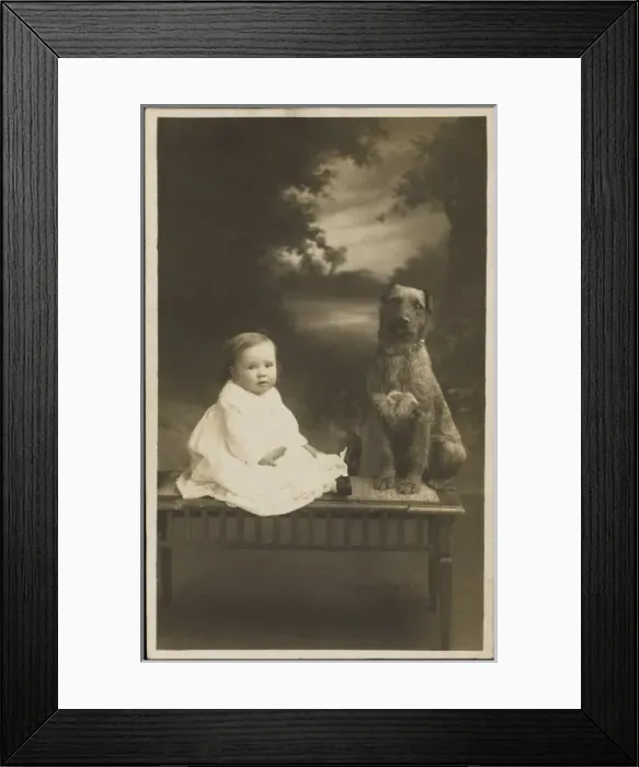Framed Print : Baby and Pet Dog Framed Print : Baby and Pet Dog
