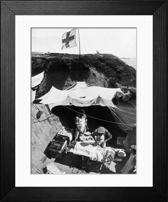 Framed Print : Patient at a Red Cross dressing station Framed Print : Patient at a Red Cross dressing station