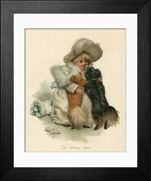 Framed Print : Girl / Dogs Welcome C1890 Framed Print : Girl / Dogs Welcome C1890