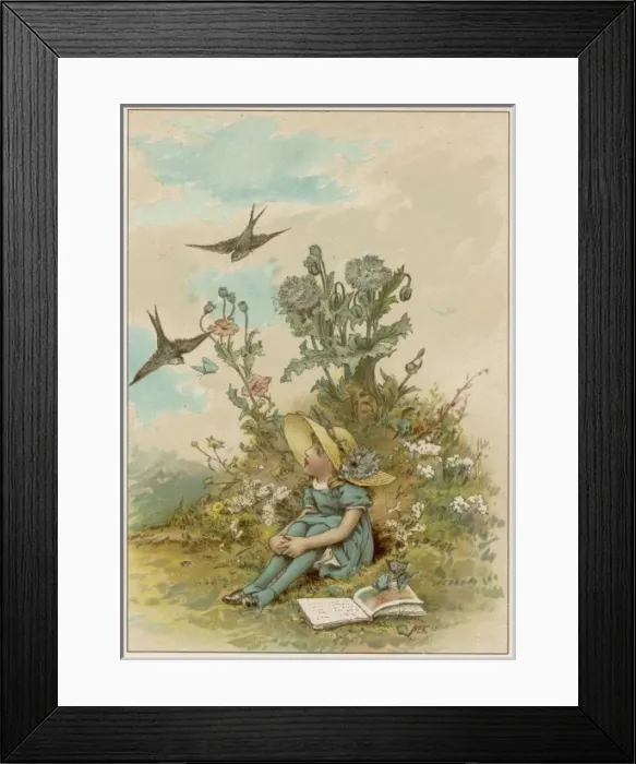 Framed Print : Girl with Birds Framed Print : Girl with Birds