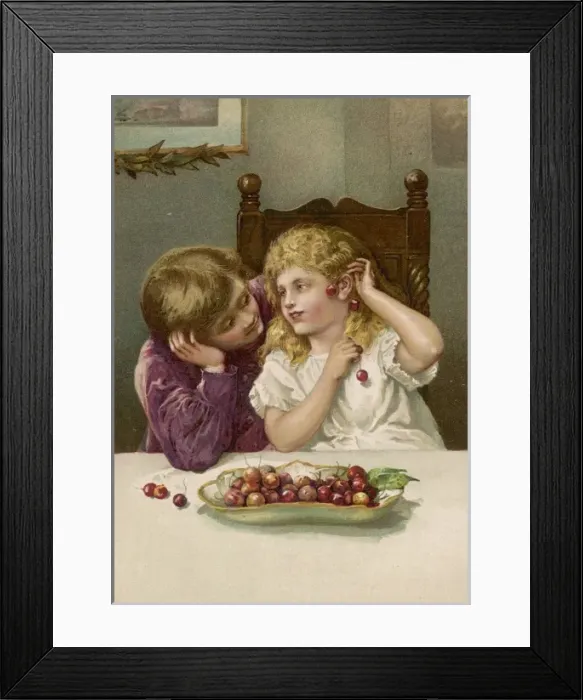 Framed Print : Boy / Girl with Cherries Framed Print : Boy / Girl with Cherries
