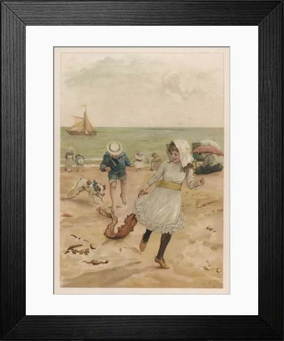Framed Print : Children and Dog Onbeach Framed Print : Children and Dog Onbeach