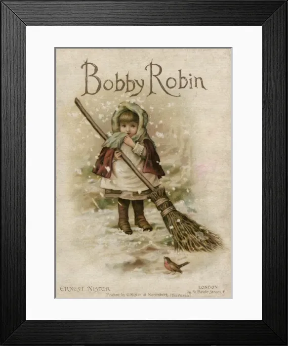 Framed Print : Girl Sweeps Snow C1886 Framed Print : Girl Sweeps Snow C1886