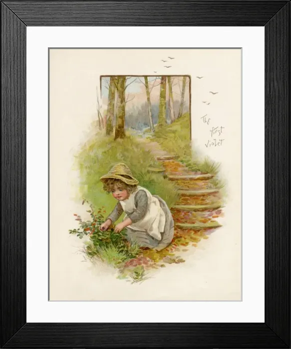 Framed Print : Girl Picks Violets 1895 Framed Print : Girl Picks Violets 1895