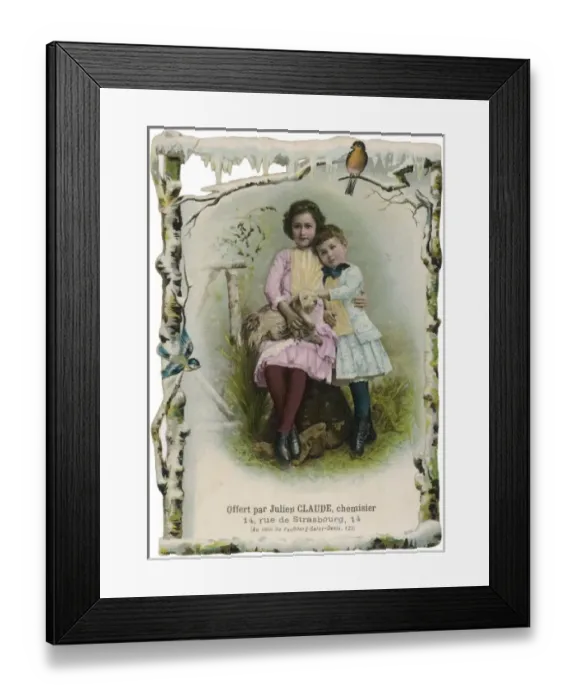 Framed Print : Girls with Dog 1890S Framed Print : Girls with Dog 1890S