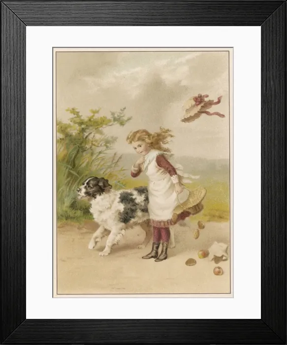 Framed Print : Girl & Dog / Windy Day Framed Print : Girl & Dog / Windy Day