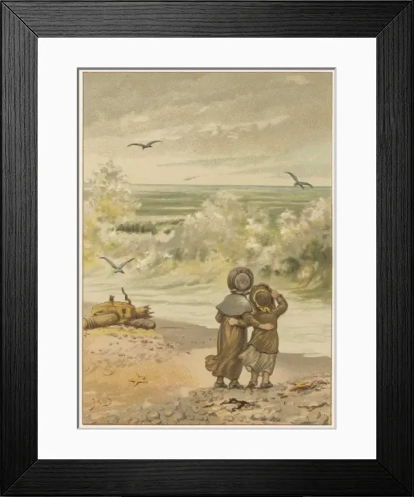 Framed Print : Children Watching Waves Framed Print : Children Watching Waves