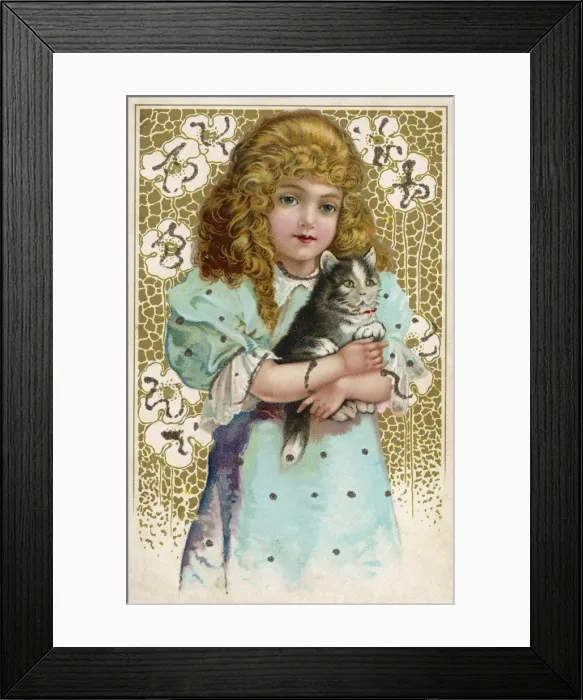 Framed Print : Girl and Cat / German Card Framed Print : Girl and Cat / German Card