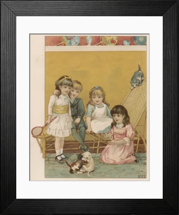 Framed Print : Children and Kittens Framed Print : Children and Kittens