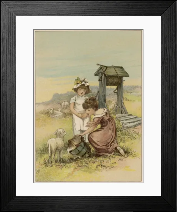 Framed Print : Girls and Lambs 1890 Framed Print : Girls and Lambs 1890