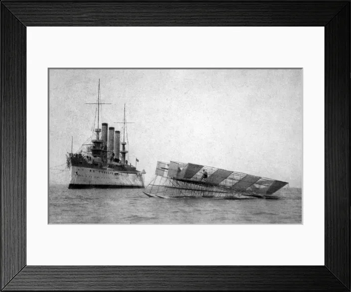 Framed Print : Ludlows Flying Machine and a United States Warship, 1907 Framed Print : Ludlows Flying Machine and a United States Warship, 1907