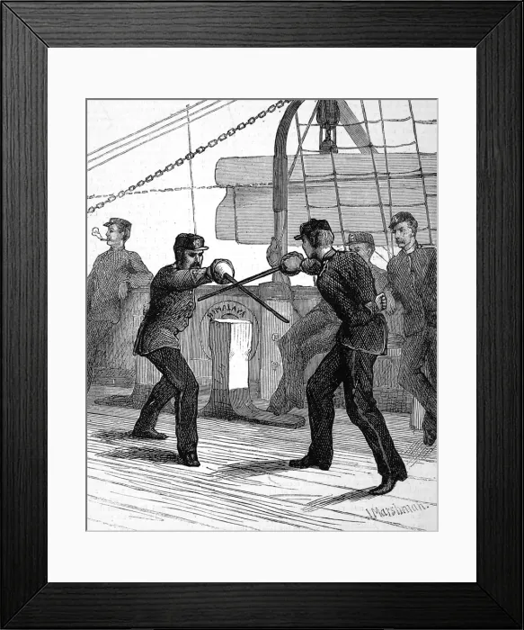 Framed Print : Fencing on board a Troopship, 1876 Framed Print : Fencing on board a Troopship, 1876