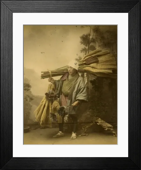 Framed Print : Japanese broom seller