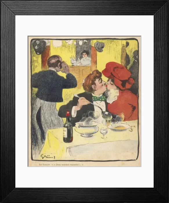 Framed Print : Kissing over the Soup Framed Print : Kissing over the Soup