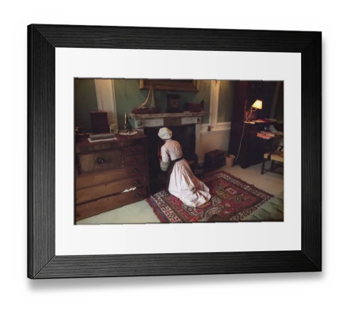 Framed Print : Maid Tends to Fire Framed Print : Maid Tends to Fire