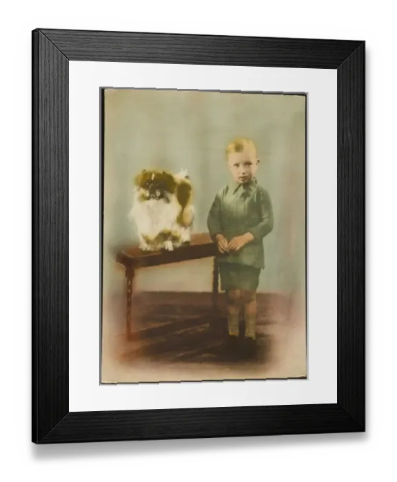 Framed Print : Young Boy and Pekingese Framed Print : Young Boy and Pekingese