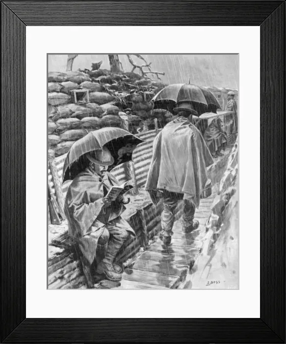 Framed Print : British troops sheltering under umbrellas Framed Print : British troops sheltering under umbrellas