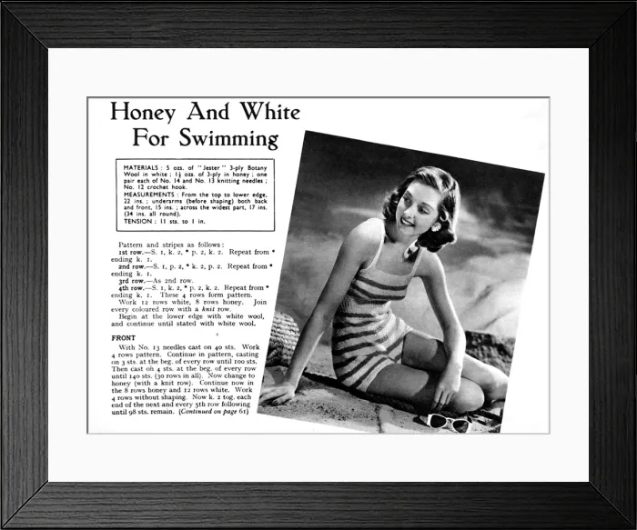 Framed Print : Swimwear knitting pattern, 1948 Framed Print : Swimwear knitting pattern, 1948