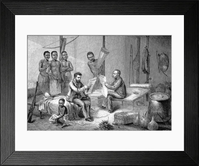 Framed Print : Sir Henry Morton Stanley and Dr. David Livingstone Reading N Framed Print : Sir Henry Morton Stanley and Dr. David Livingstone Reading N