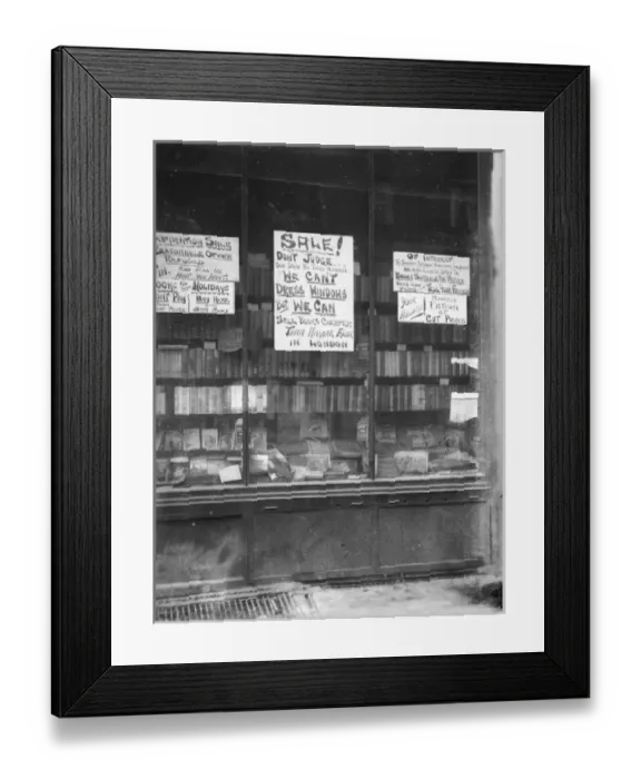 Framed Print : untidy Bookshop Window Framed Print : untidy Bookshop Window