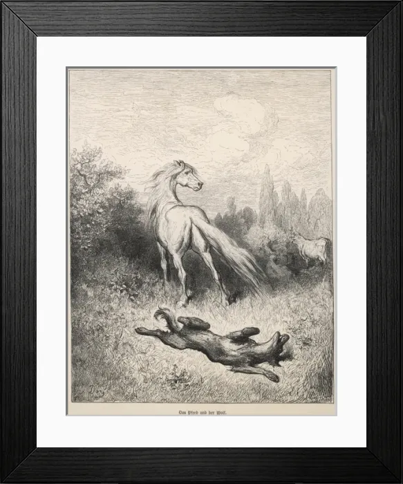 Framed Print : Fable / Horse and Wolf Framed Print : Fable / Horse and Wolf