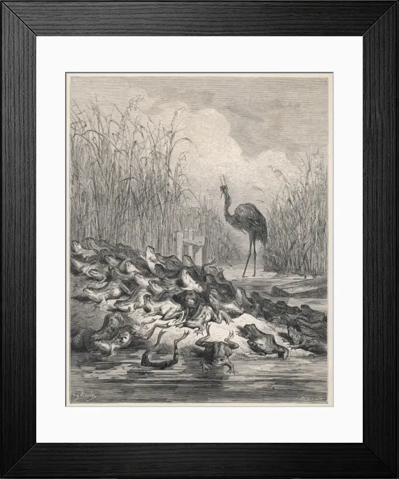 Framed Print : Fable / Frogs & Stork Framed Print : Fable / Frogs & Stork