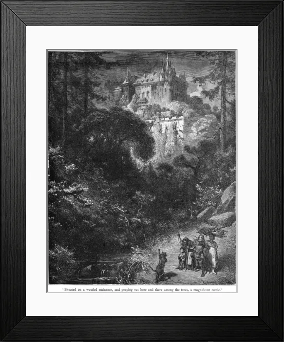 Framed Print : Puss in Boots & Castle Framed Print : Puss in Boots & Castle