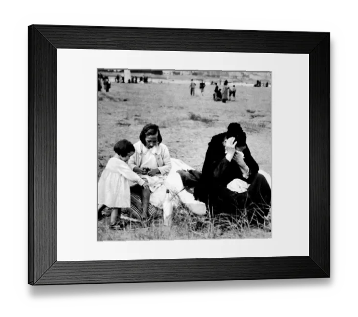 Framed Print : Refugees from Irun sitting on the beach at Hendaye; Spanish Framed Print : Refugees from Irun sitting on the beach at Hendaye; Spanish
