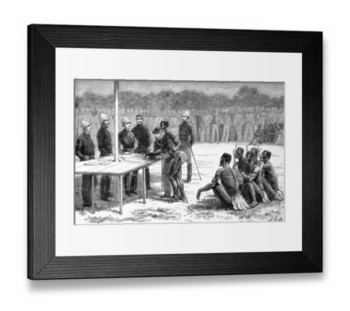 Framed Print : The end of the Zulu war. Zulu chiefs signing the peace stipu Framed Print : The end of the Zulu war. Zulu chiefs signing the peace stipu