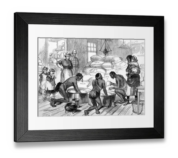Framed Print : Illustrations of the Zulu war. Natives in a farmhouse making Framed Print : Illustrations of the Zulu war. Natives in a farmhouse making
