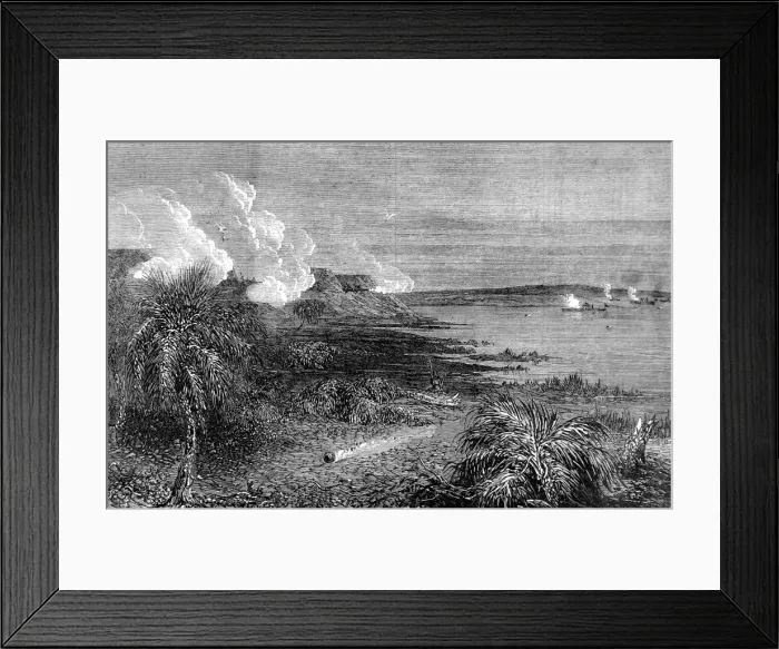 Framed Print : The Civil war in America. Attack by Federal gun boats on For Framed Print : The Civil war in America. Attack by Federal gun boats on For