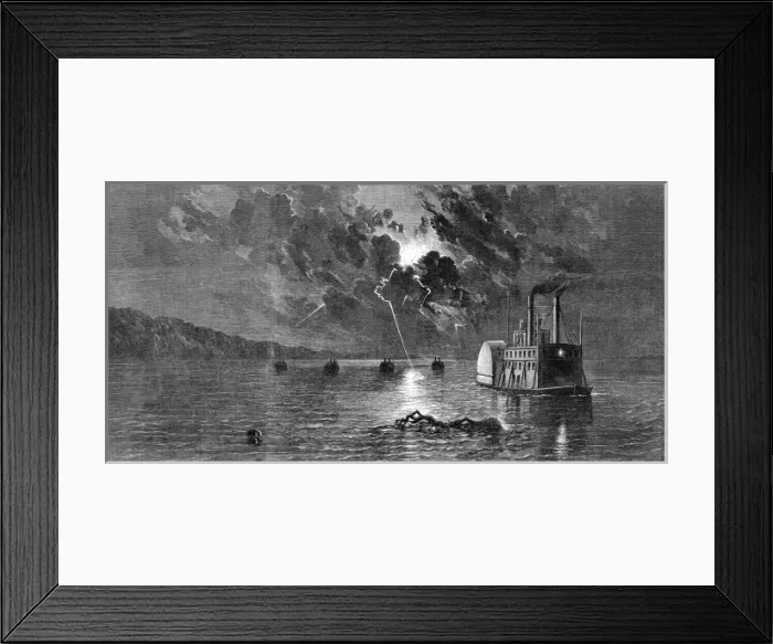 Framed Print : The Civil war in America: Midnight storm on the Missippi Framed Print : The Civil war in America: Midnight storm on the Missippi