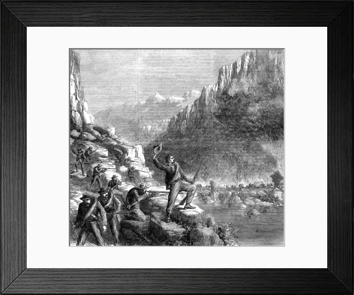 Framed Print : Confederate sharpshooters firing at a supply train, American Framed Print : Confederate sharpshooters firing at a supply train, American