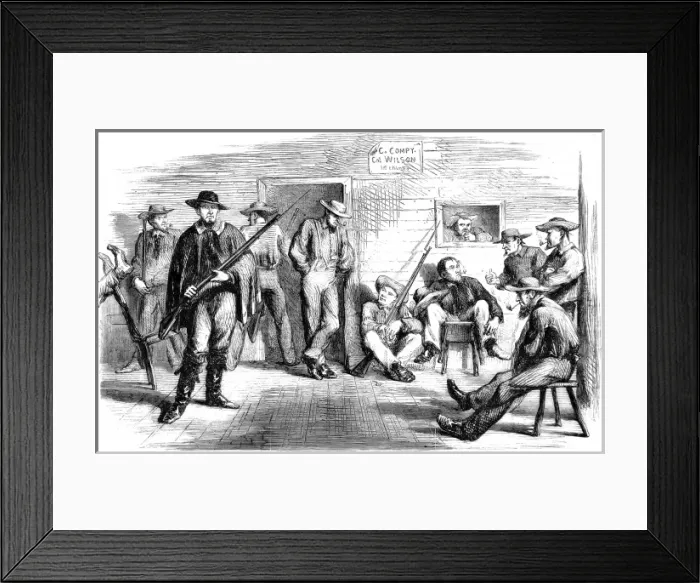 Framed Print : The civil war in America: some of Wilsons boys in wooden Framed Print : The civil war in America: some of Wilsons boys in wooden