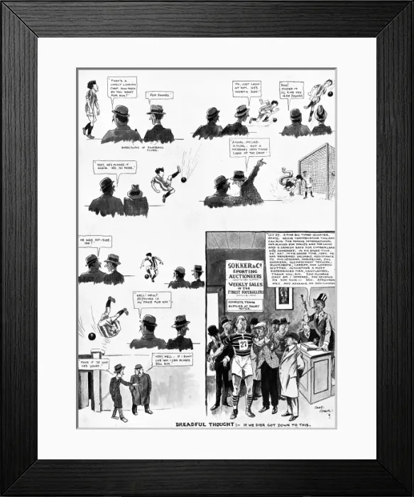 Framed Print : Cartoon Depicting the Problems of Professionalism in Footbal Framed Print : Cartoon Depicting the Problems of Professionalism in Footbal