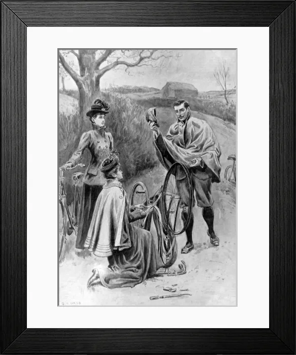 Framed Print : Three Victorian Cyclists Mending a Puncture, 1901 Framed Print : Three Victorian Cyclists Mending a Puncture, 1901