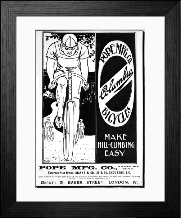 Framed Print : Advertisement for Columbia Bicycles, 1897 Framed Print : Advertisement for Columbia Bicycles, 1897