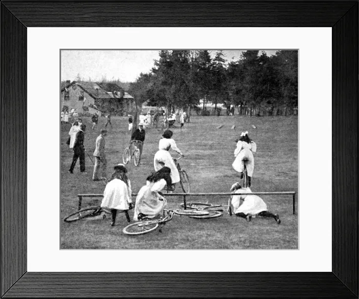 Framed Print : Bicycle Obstacle Race for Girls, 1898 Framed Print : Bicycle Obstacle Race for Girls, 1898