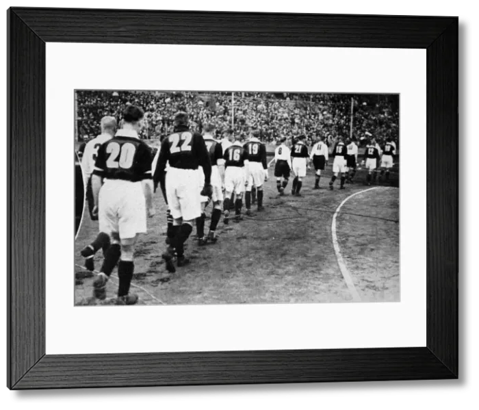 Framed Print : Everton and Manchester City Football Teams walk onto the pit Framed Print : Everton and Manchester City Football Teams walk onto the pit