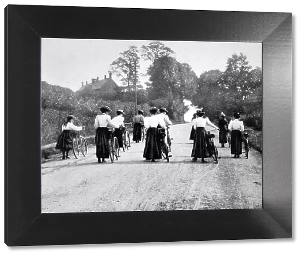Victorian Women Cyclists Pushing their Bicycles, c. 1898